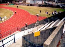 Silver Bullets setup at a 1996 Dartmouth College outdoor meet.